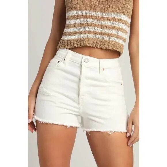 Levi's Ribcage High Rise Button Fly Distressed Cut Off Shorts White Size 27 - Picture 1 of 11